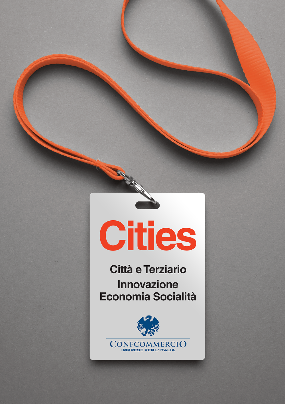 Badge con logo Cities e logo Confcommercio